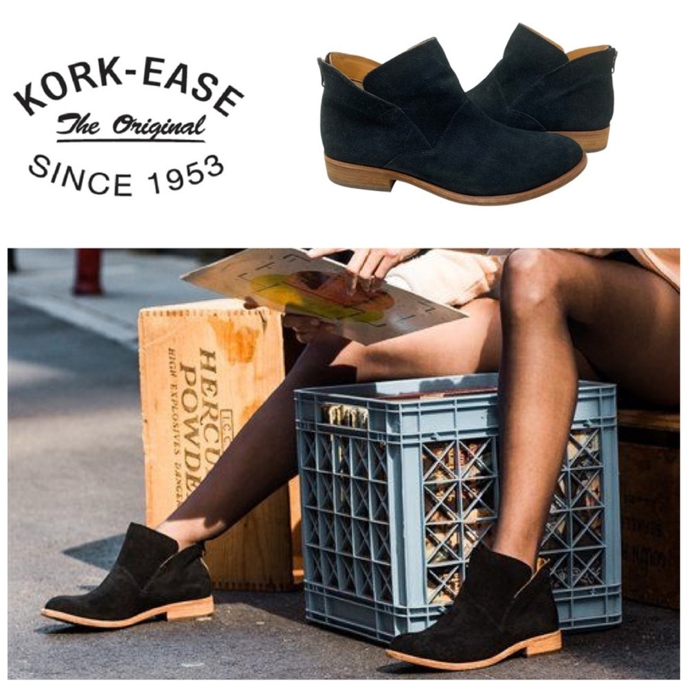 Kork Ease Women's Sz 8 Ryder Black Suede Leather Ankle Boots Booties K53503